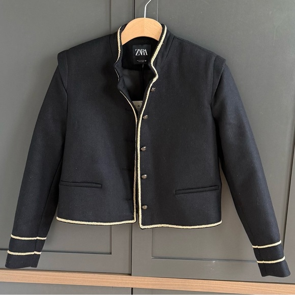 Zara Black Blazer with Gold Thread Accents • Small • NWT - Picture 1 of 13